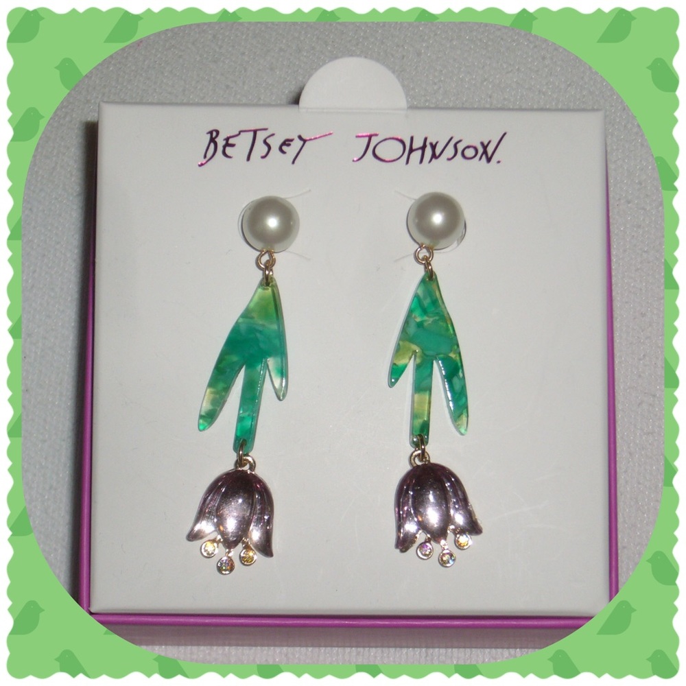 Betsy Johnson Upside Down Tulip Drop Earrings Embellished  nib